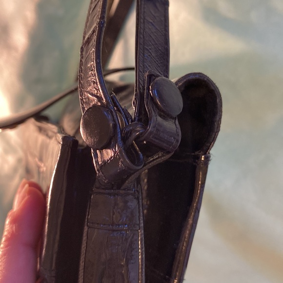 Vintage 80s Black Patent Leather Eel Skin Leather Purse made in Korea - Picture 5 of 7